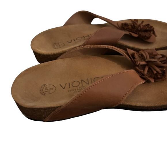 Vionic Rosario Sz6 Orthaheel  Spain Tan Leather Comfort Slides Sandals Shoes - Picture 7 of 8